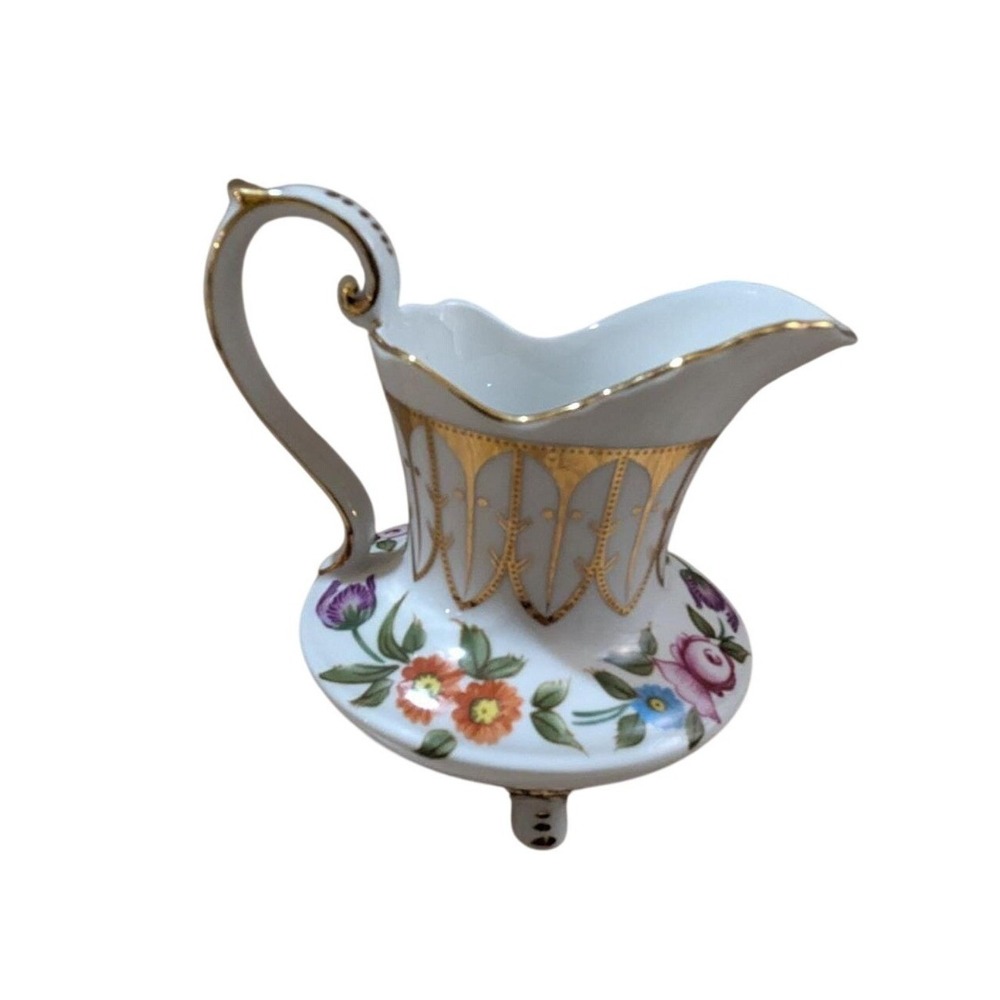 Royal Danube Porcelain Footed‎ Creamer Floral Gold Gilt Romania 5.5 Inch